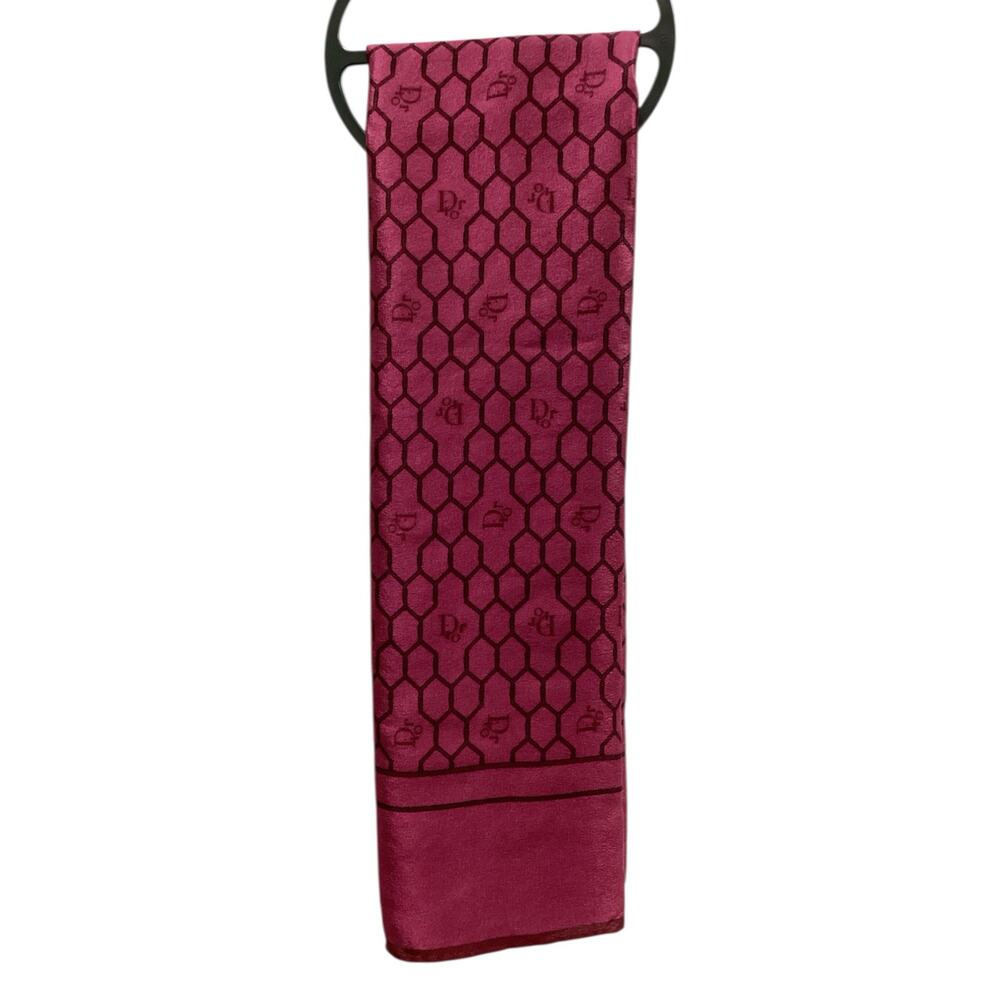 Christian Dior Scarf Women’s 1Size Square Silk Logo HoneyComb Pattern Wine Color - Picture 3 of 4